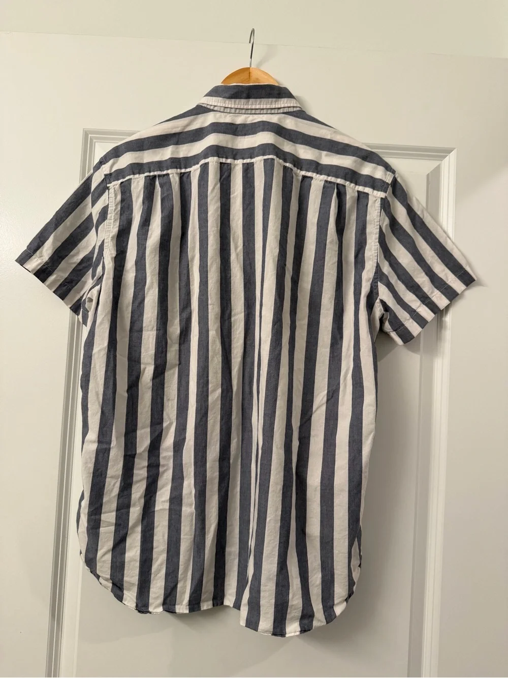 Vintage J.Crew Men’s L Striped Button Down Shirt 100% Cotton Y2K Blue/Grey White